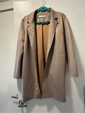Potter's Pot Plaid Longline Trench Coat - Beige/Tan